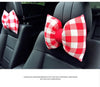 Bow Shaped Car Seat Headrest Pillow - Red and White Plaid Check - Carsoda - 3