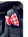 Bow Shaped Car Seat Headrest Pillow - Red and White Plaid Check - Carsoda - 5