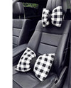 Bow Shaped Car Seat Headrest Pillow - Black and White Check Plaid Pattern