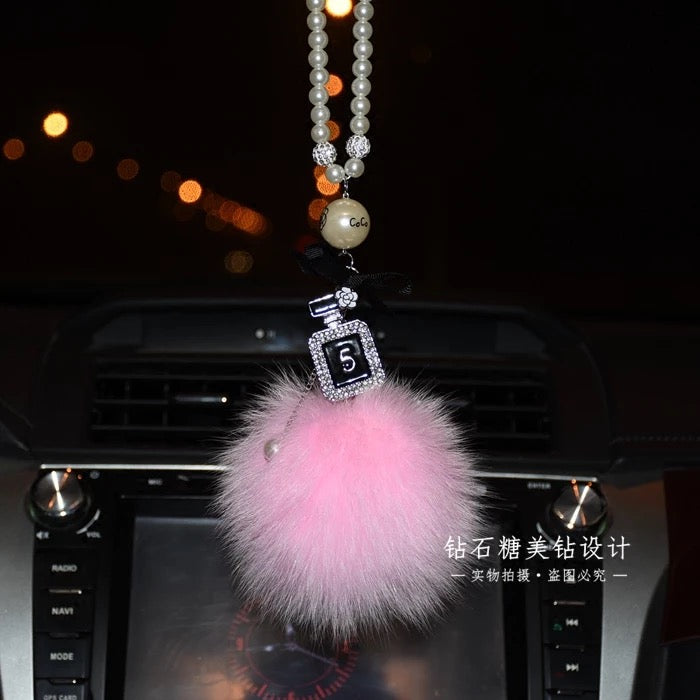Bling Car Rear View Mirror Hanging Badge and Pom pom - Carsoda