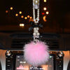 Bling Car Rear View Mirror Hanging Five Number Badge and Pom pom