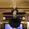 Bling Car Rear View Mirror Hanging Five Number Badge and Pom pom