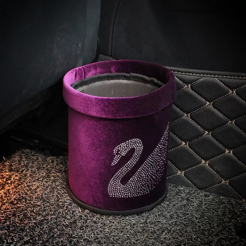 Bling Your Ride - Purple Velvet Rhinestone Swarovski Swan Car Trash Can - Carsoda - 2