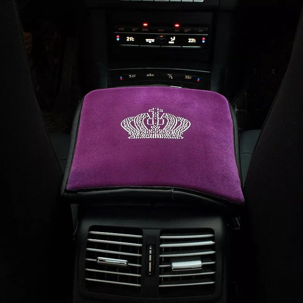 Purple Velvet Car Center Console Cover with Bling Crown - Carsoda - 1