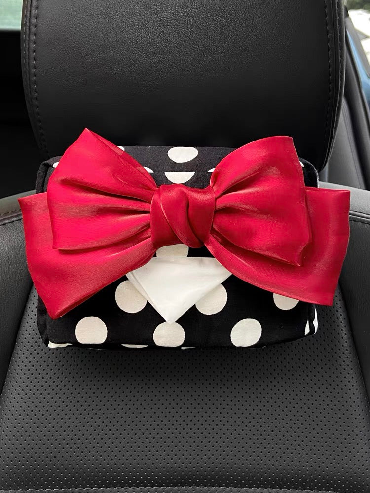 Big Bow Decorated Polka Dots or Houndstooth Car Seat Back Tissue Holder Bag