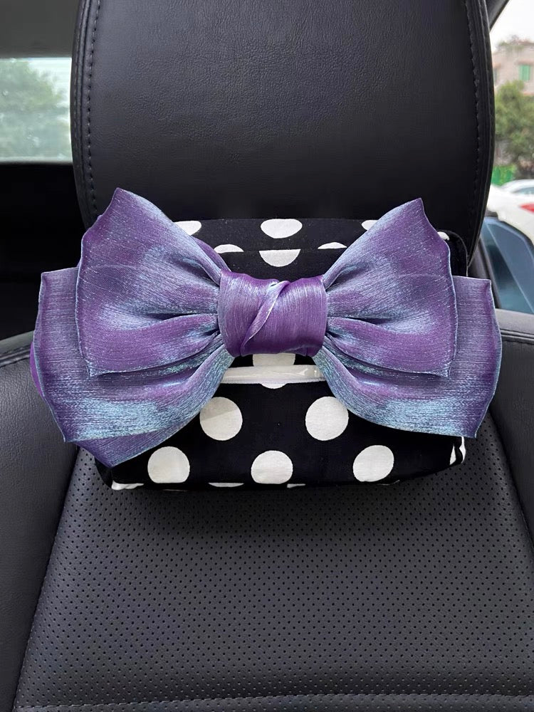 Big Bow Decorated Polka Dots or Houndstooth Car Seat Back Tissue Holder Bag
