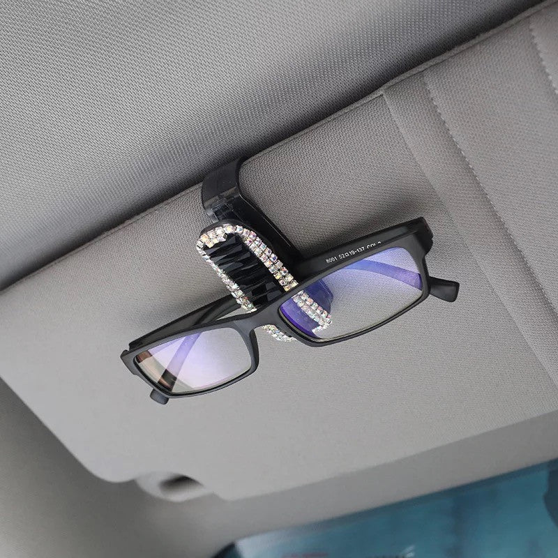 Bling Rhinestones Car Sun Visor Sunglasses Clip