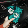 Emerald Car Steering wheel cover, seat belt cover, Hand Brake & Gear Shift Cover with bling Crown