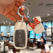 Mercedes Benz Leather Car Key Fob Holder Cover and Bling Bow or  Mouse Ear Pendant C E A GLC class