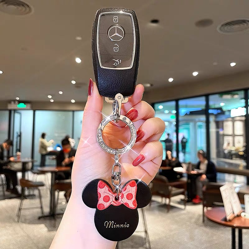 Mercedes Benz Leather Car Key Fob Holder Cover and Bling Bow or  Mouse Ear Pendant C E A GLC class