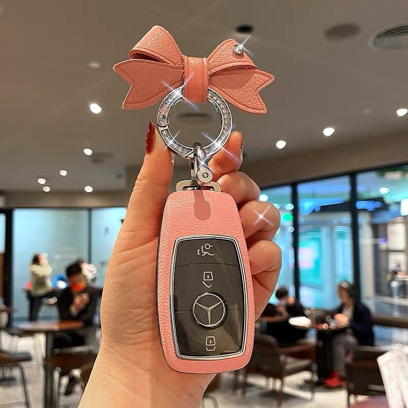 Mercedes Benz Leather Car Key Fob Holder Cover and Bling Bow or  Mouse Ear Pendant C E A GLC class