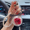 Aesthetic Car keychain Pendant Crystal Preserved Flower Rose in Glass with Pearl Chain