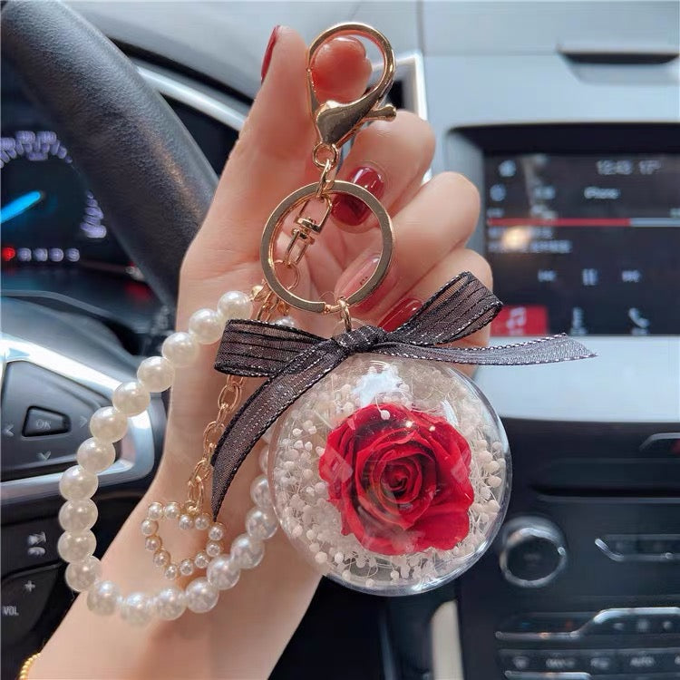 JEBBO Flower Charms Keychain Cute Flowers Pearl Chain Tassel Keyring Purse  Bag Car Accessories for Women Girls Gifts (Black)