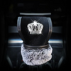 Black Velvet Hand Brake & Gear Shift Cover with Fur Trim and Bling Crown