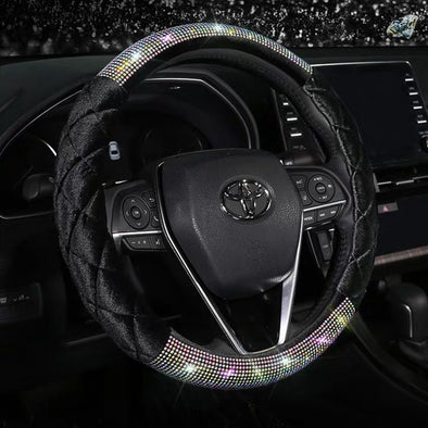 Half Velvet and Half AB Crystal Bedazzled Steering Wheel Cover with Rhinestones