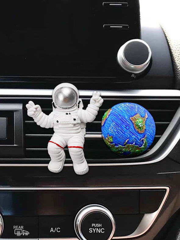 Go to the Space Set of 2 Astronaut Spaceman with Mars, Earth, Jupiter, Saturn or Moon Car Air Vent Decoration with Freshener DIY clip