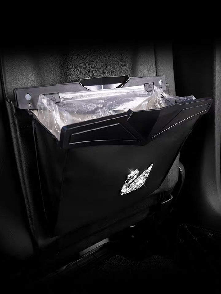 Car Seat back Black Foldable Trash Bag with Bling swan - Get your car neat!