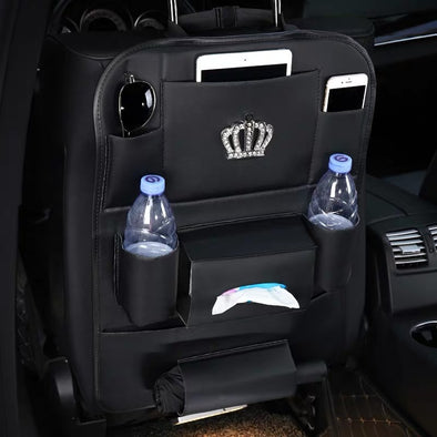 Girly Back Seat Organizer for iPad Tissue Water bottle umbrella --with Bling Crown