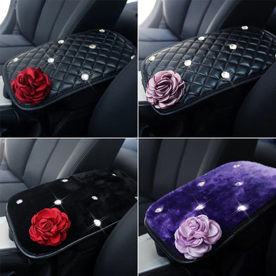Customized Car Center Console Cover with Flower and Rhinestones - Carsoda - 1