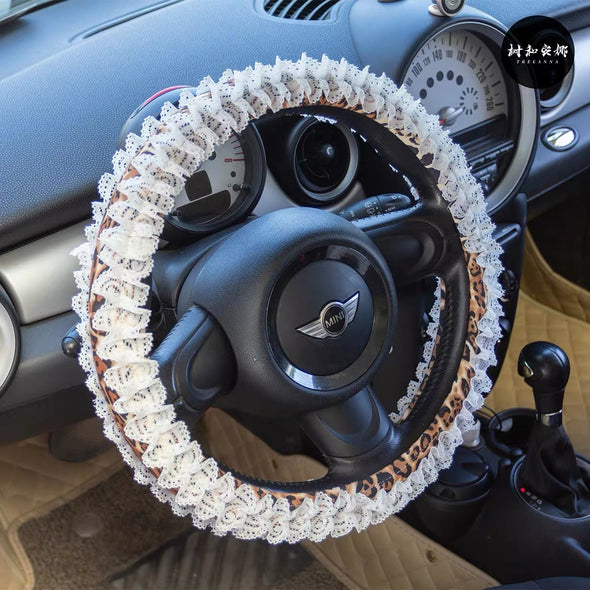 Leopard Cheetah Steering wheel cover and/or Matching seatbelt cover with Lace
