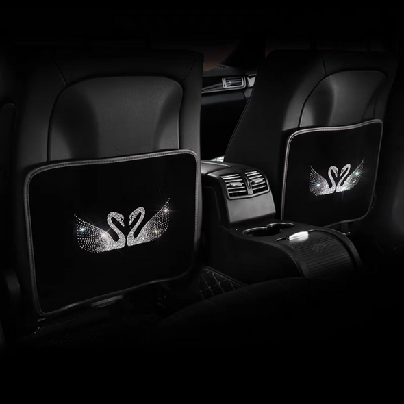 Black Car Seat Back Anti-kick Mat with Bling Swan or Bling Crown