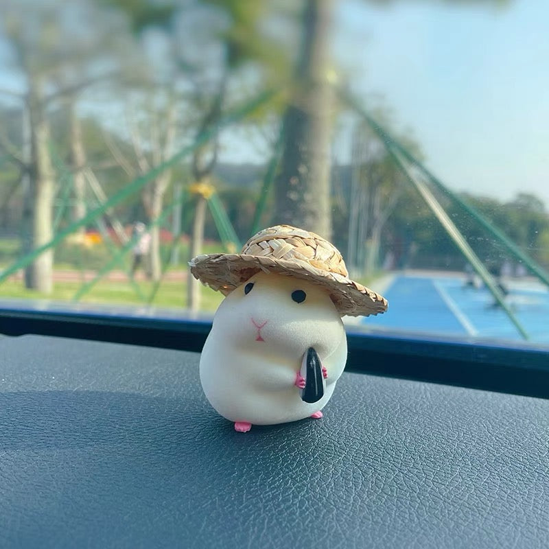 Chubby Hamster with straw hat Car Dashboard Decoration super cute