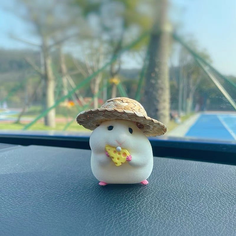 Chubby Hamster with straw hat Car Dashboard Decoration super cute