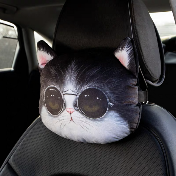 Kitty Cat Meow wearing Sunglasses Funny Headrest Pillow Cushion and Seat belt cover