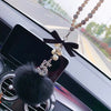Car Hanging Charm-Crystal Pearls Fox Fur Pom Pom Rear View Pendant