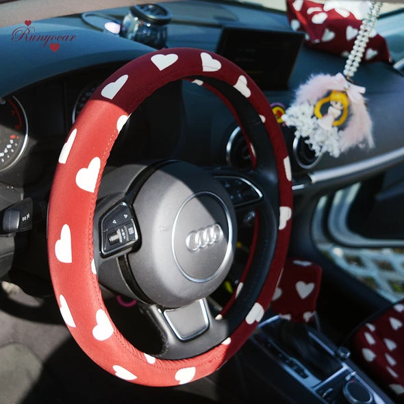 Red Heart Print Steering wheel cover