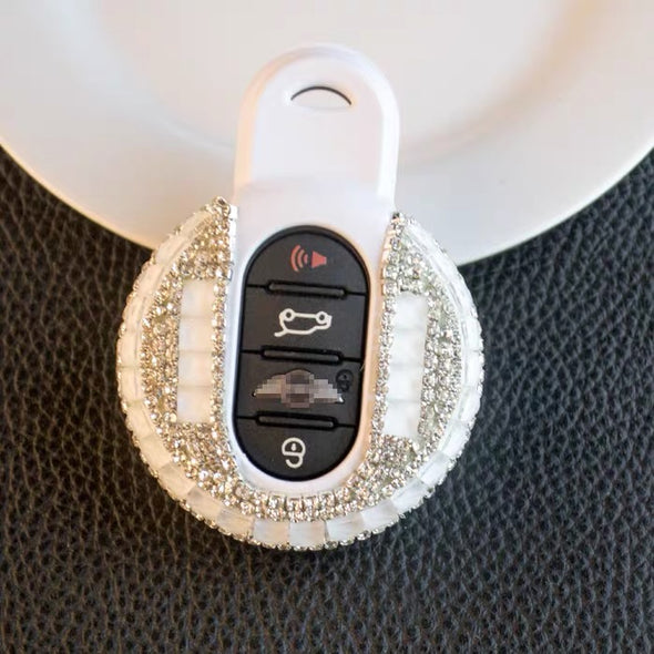 White Bling Bedazzled Mini Cooper F54 F55 Key Cover with Rhinestones