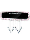 Pink Bling Car Rear View Mirror Cover with Crystal Tassels Pendant and Rhinestones Clip-on Chrome - Carsoda