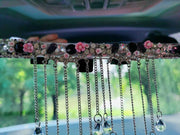 Bling Car Rear View Mirror Multicolor Rhinestone Crystal Clip-on Chrome with Crystal Pendant - Carsoda