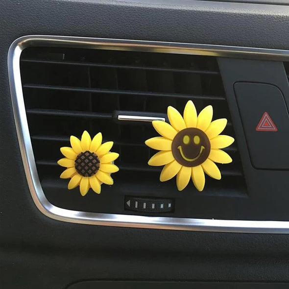 Bling Your Ride-Set of 2 Sunflowers Smiley Face Car Air Vent Decoration with Freshener DIY clip