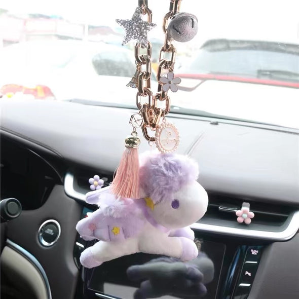 Car Mirror Charm-Unicorn and Pearl Rear View Mirror Pendant Ornament