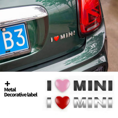3D Chrome Metal  Mini Cooper Decal I love mini Sticker