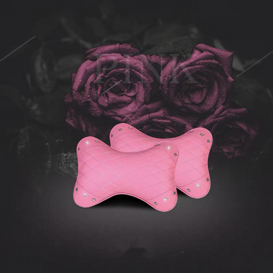 Pink Bone Shaped Car Headrest Pillow with Pink and White Camellia
