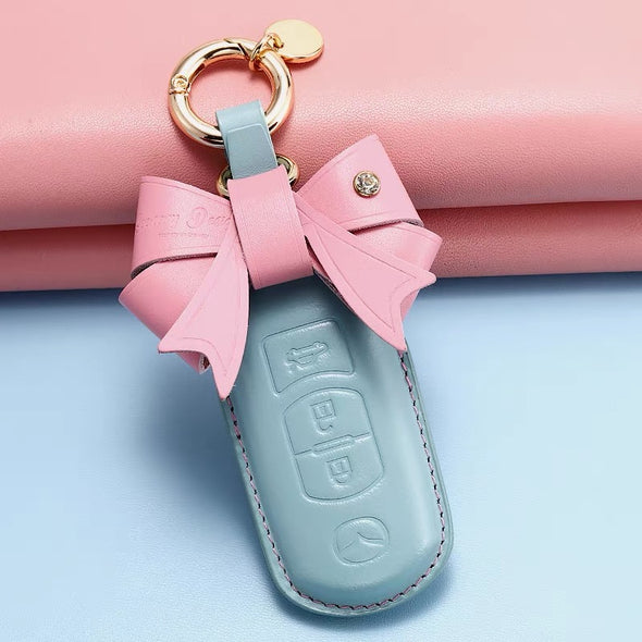 Leather Car Key Fob Holder Cover and Bow for Mazda
