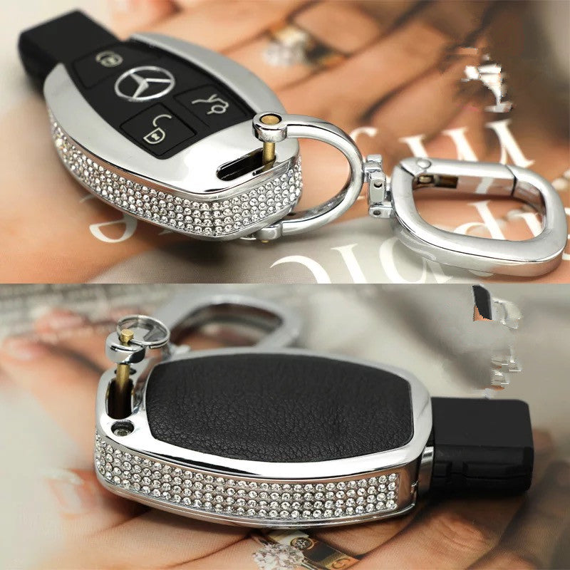 Bling Bedazzled Mercedes Benz Crystal Car Key Leather Holder with Rhin