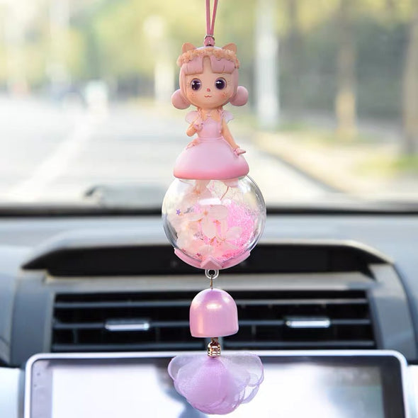 Pretty Angel Doll with Crystal ball car charm pendant - Cute Decor for rearview mirror