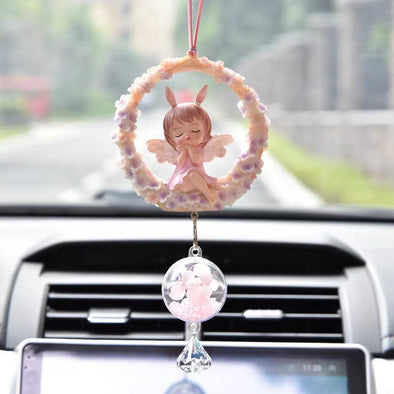 Pretty Angel Doll with Dream Catcher car charm pendant - Cute Decor for rearview mirror