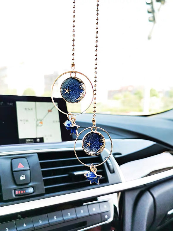 Bling car charm pendant blue universe planet stars for rearview mirror