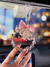 Bling Car Mirror Charm Ornaments-Hanging Crystal Circle with Bow Rearview Mirror Pendant