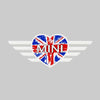 Mini Cooper Decal UK Jack Flag Union I love mini Heart Shaped Sticker