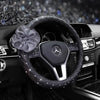 Black Leather Steering wheel cover with Lace Flower
