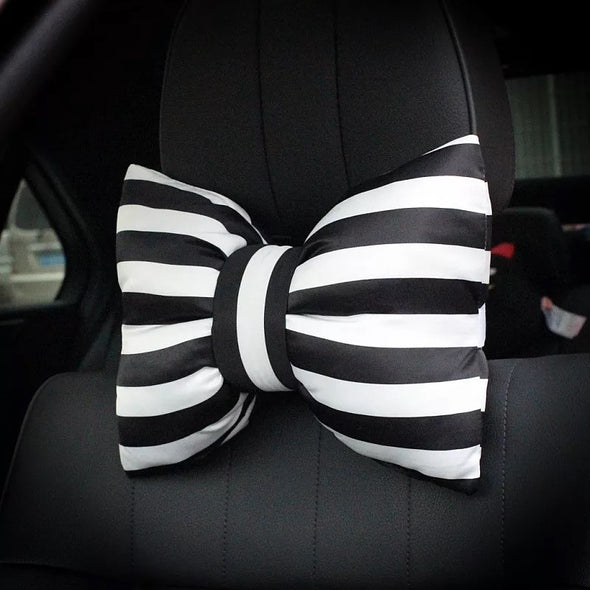 Stripe Bow Shaped Car Seat Headrest Pillow - Carsoda - 1