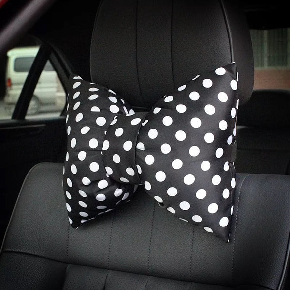 Polka Dot Bow Shaped Car Seat Headrest Pillow - Carsoda - 1