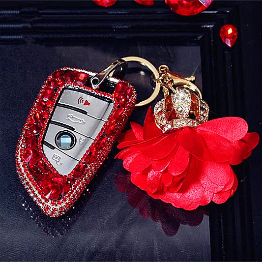New Net Red Embossed Leather H Diamond-encrusted Car Key Ring 
