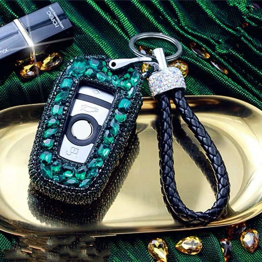 Emerald Green Bling Car Key Holder with Rhinestones for BMW