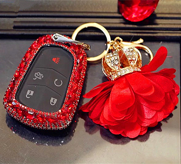 Red Bling Car Key Holder with Rhinestones for Cadillac ATS-L CT6 XTS X